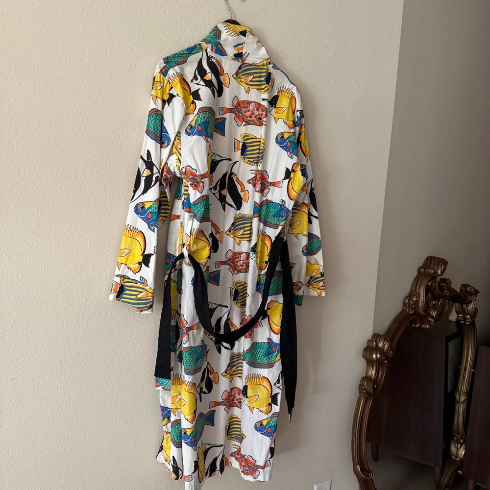 Joe Boxer Multicolor Fish Print Robe with Black Trim belt